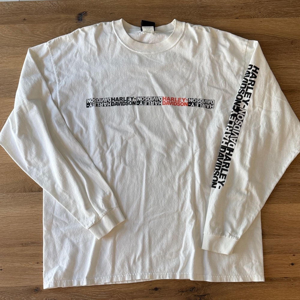Harley-Davidson Cream Long Sleeve Tee with Black and Red Accents